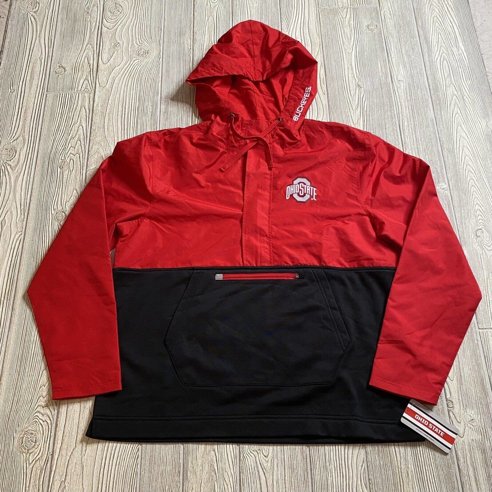 Ohio State Apparel Buckeyes Logo Half Zip Hooded Pullover Men’s L Scarlet New